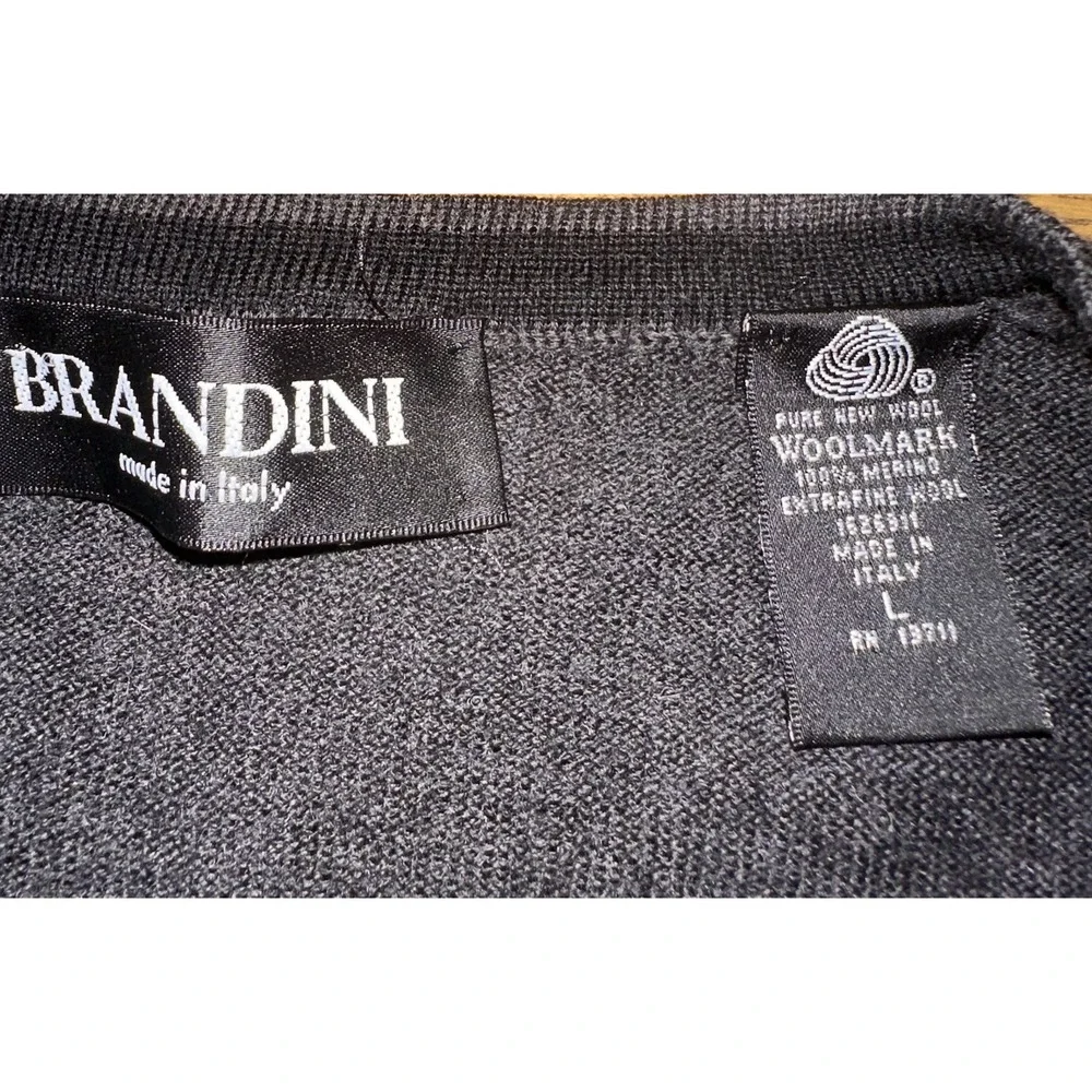 Brandini Black 100% Extra Fine Merino Wool V-Neck Sweater Vest Grandpa Men's‎ L